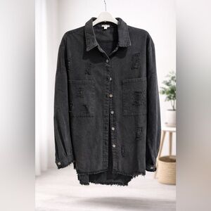 POL Black Denim Distressed Jacket